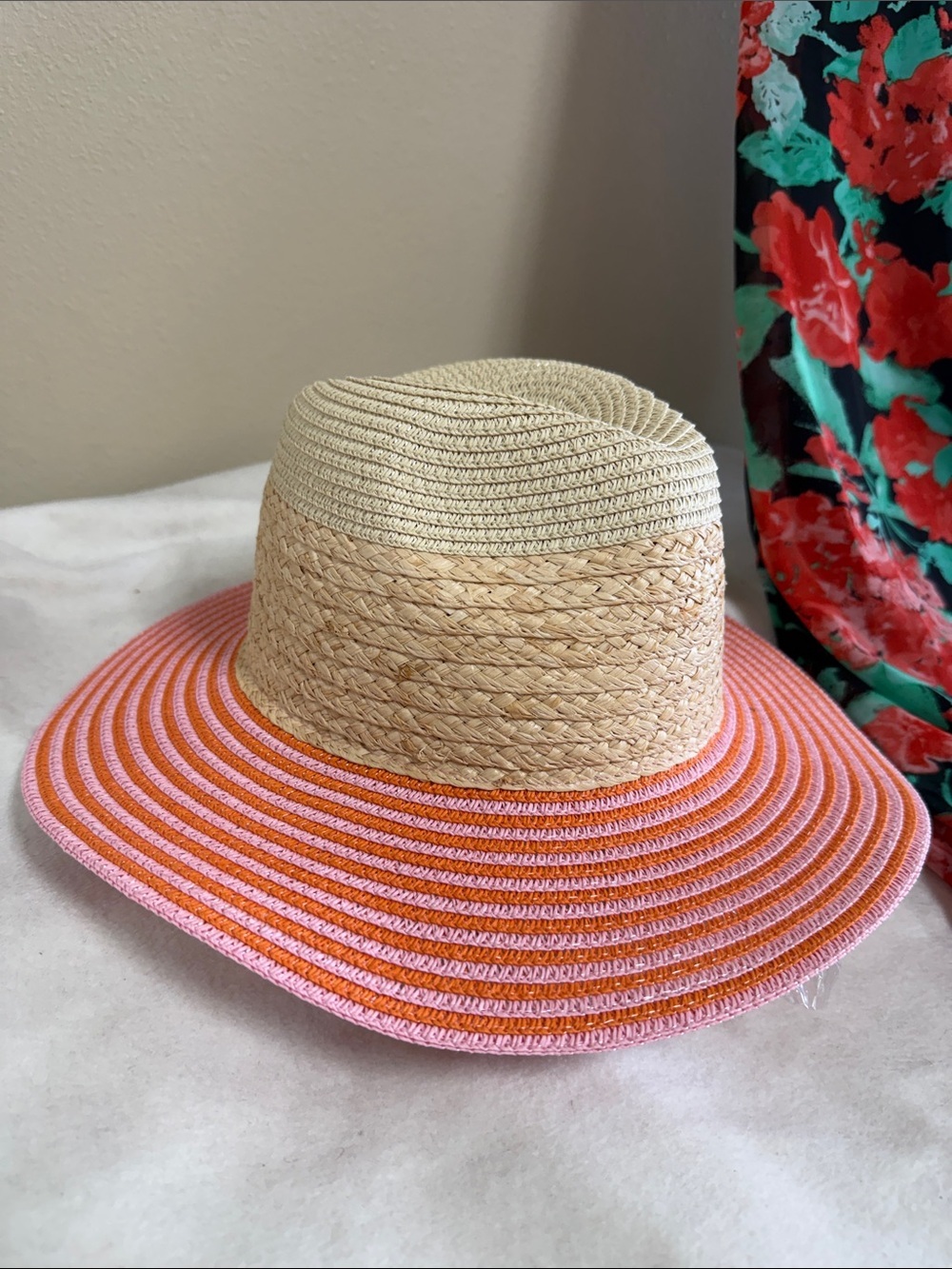 Shiraleah Straw Sun Hat with Pink and Orange Brim